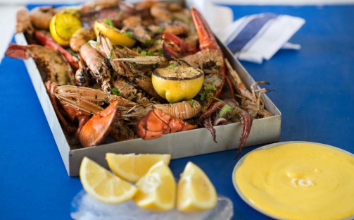 Grillade skaldjur med yoghurtaioli