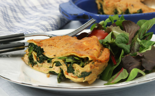 Lasagne med chevre och spenat