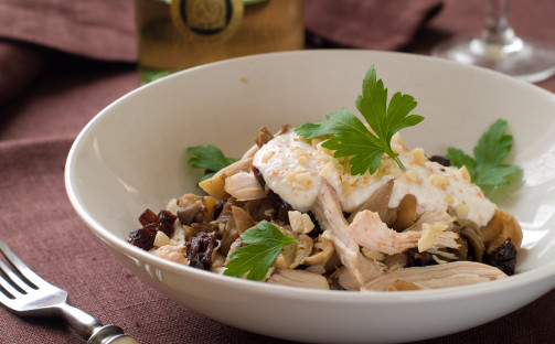 Sallad med kyckling, svamp & plommon