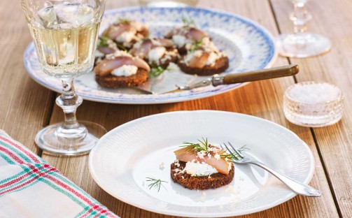 Pumpernickel med matjessill, dillyoghurt och pepparrot